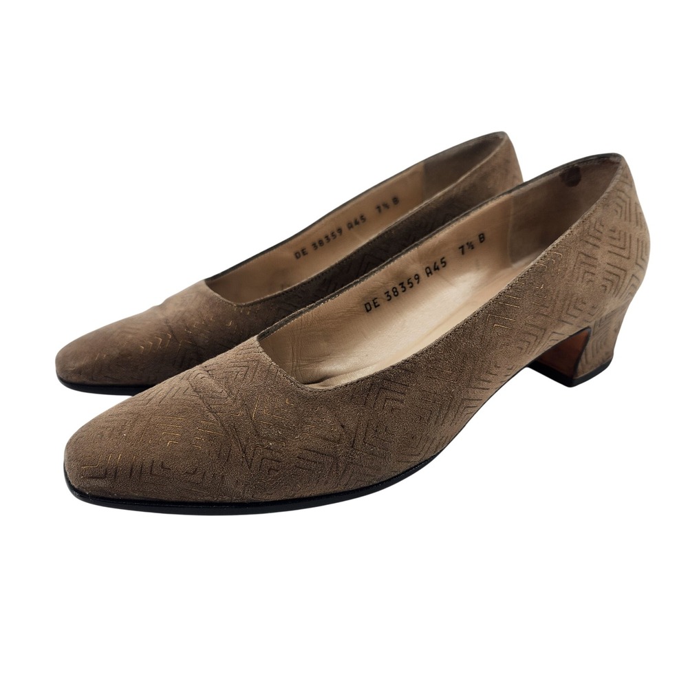 Salvatore Ferragamo Vintage Pumps 7.5B Brown Embossed Leather Italy